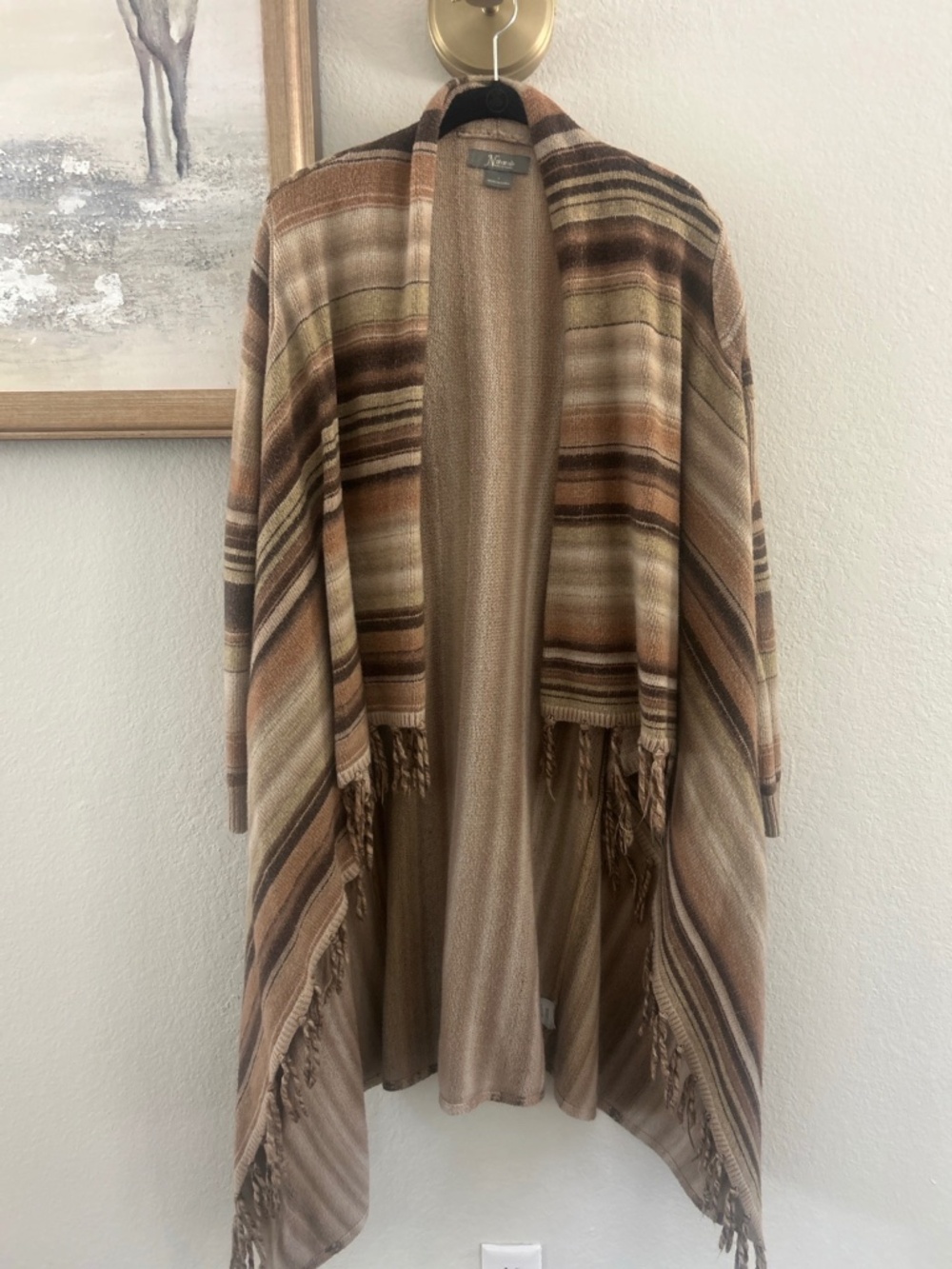 Natural Reflections L Brown Southwestern Fringe Duster Cardigan